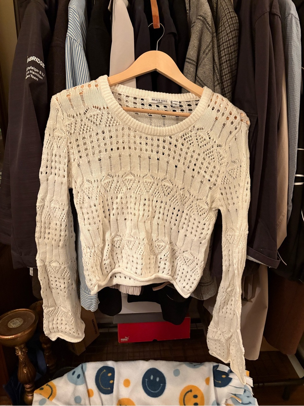 Brave Soul Cream Open-Knit Scoop Neck Sweater